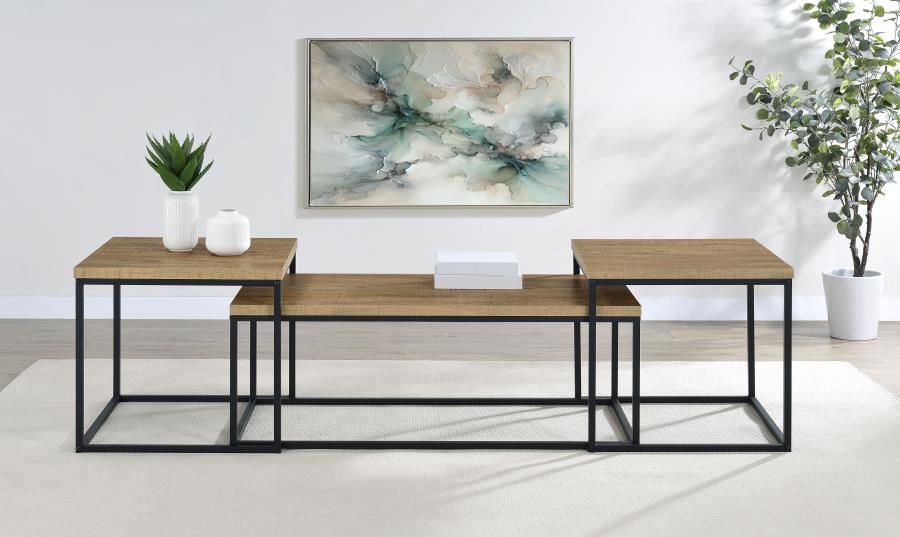 Straden 3-piece Engineered Wood Coffee Table Set Mango and Black | Brown | Mango | 700144