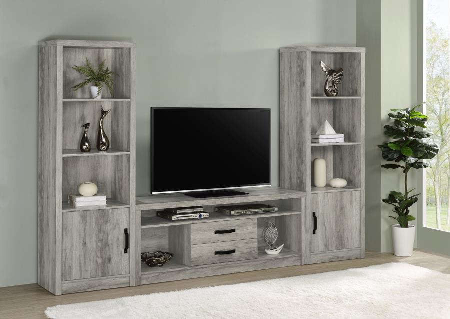 Burke 3-piece 59-inch TV Entertainment Center Grey Driftwood | Full | Grey | Grey Driftwood | 701024-SET
