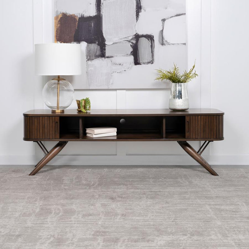 Valna Wood 71-inch TV Stand with Sliding Doors Walnut