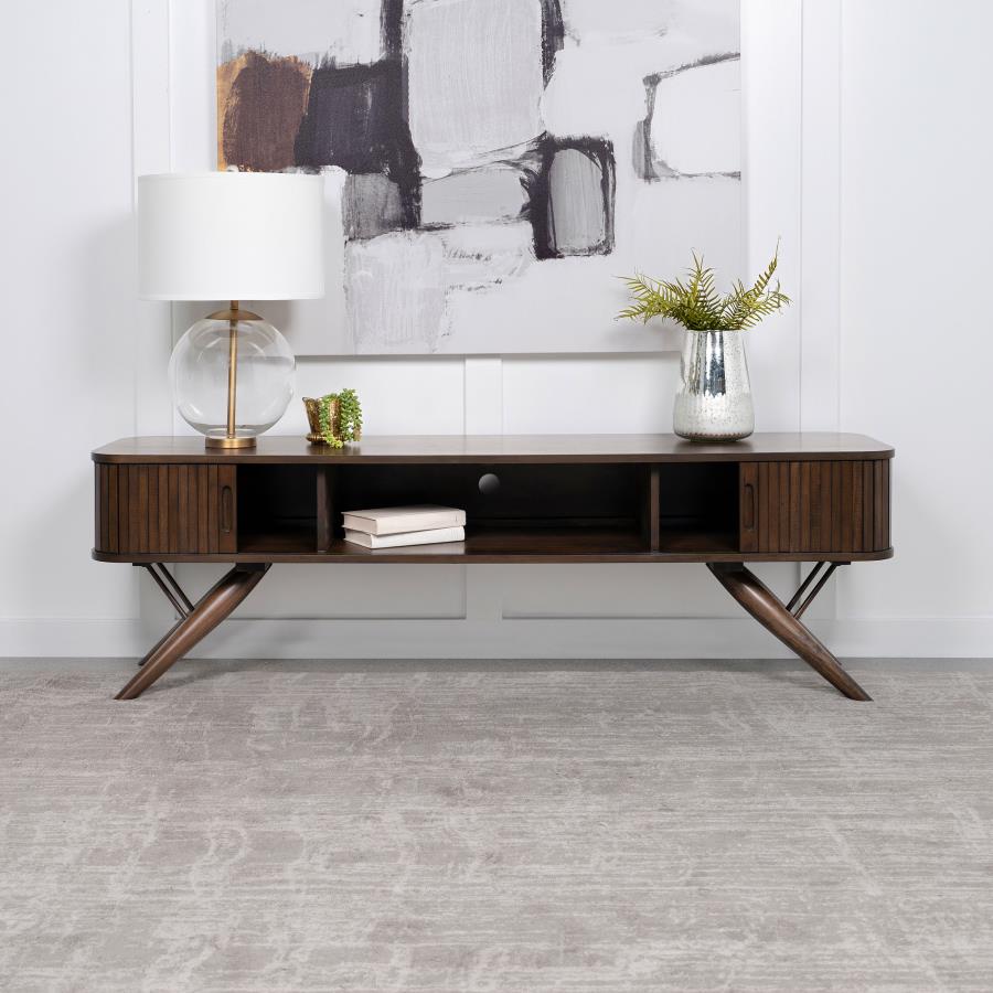 Valna Wood 71-inch TV Stand with Sliding Doors Walnut | Brown | Walnut | 701713
