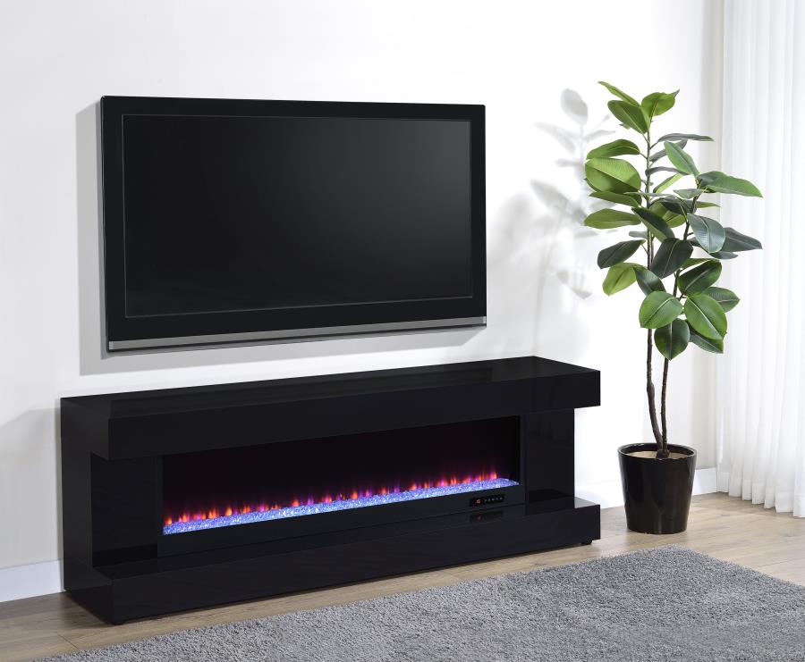 Mallory TV Stand Fireplace Console Bluetooth Speaker Black High Gloss | Full | Black | Black High Gloss | 701803