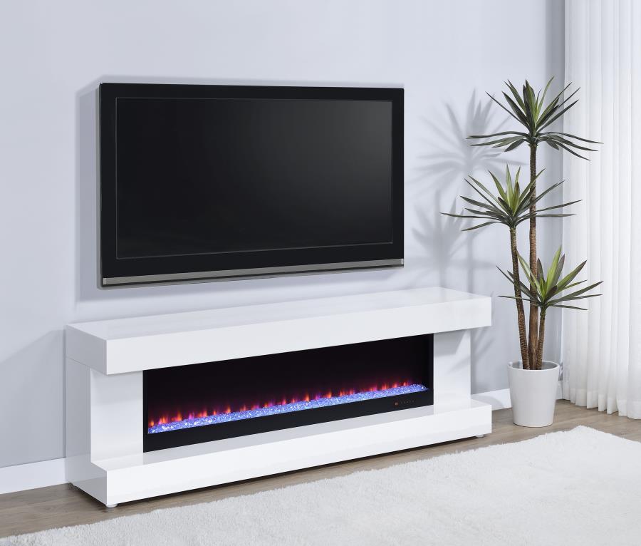 Mallory TV Stand Fireplace Console Bluetooth Speaker White High Gloss | Full | White | White High Gloss | 701813
