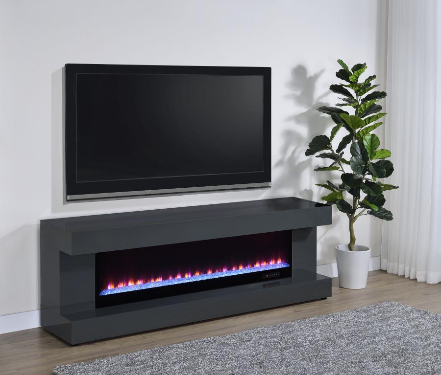 Mallory TV Stand Fireplace Console Bluetooth Speaker Grey High Gloss | Full | Grey | Grey High Gloss | 701823