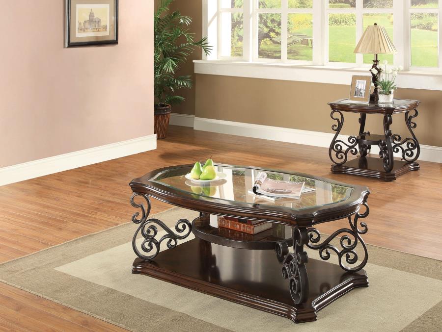 Laney 2-piece Glass Top Coffee and End Table Set Dark Merlot | Brown | Dark Merlot | 702448-S2