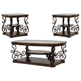 Laney 3-piece Glass Top Coffee and End Table Set Dark Merlot | Brown | Dark Merlot | 702448-S3