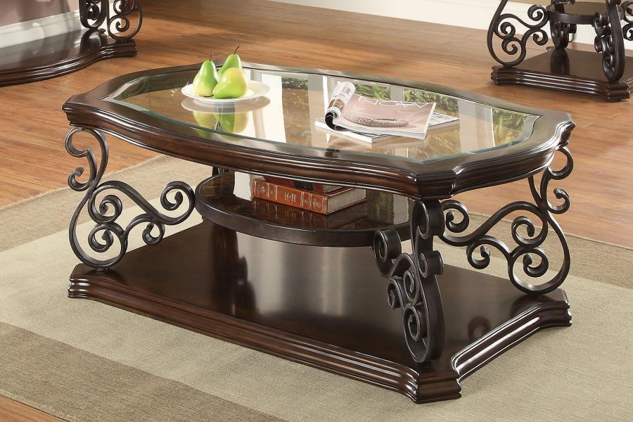 Laney 1-shelf Glass Top Rectangular Coffee Table Deep Merlot | King | Brown | Dark Merlot | 702448