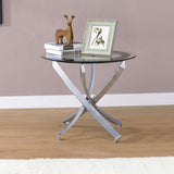Brooke Round Glass Top Side End Table Metal Base Chrome | Full | Silver | Chrome | 702587