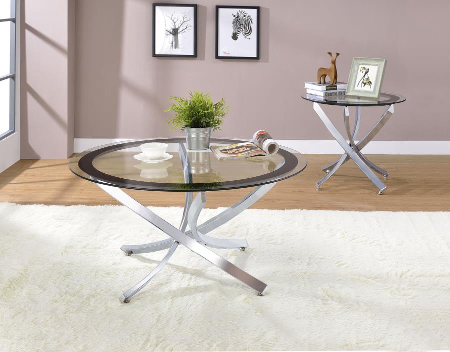 Brooke 2-piece Round Coffee and End Table Set Chrome | King | Silver | Chrome | 702588-S2