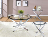 Brooke 3-piece Round Coffee and End Table Set Chrome | Silver | Chrome | 702588-S3