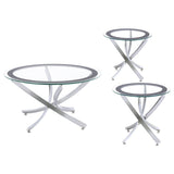 Brooke 3-piece Round Coffee and End Table Set Chrome | Silver | Chrome | 702588-S3