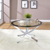 Brooke Round Glass Top Coffee Table Metal Base Chrome | Full | Silver | Chrome | 702588