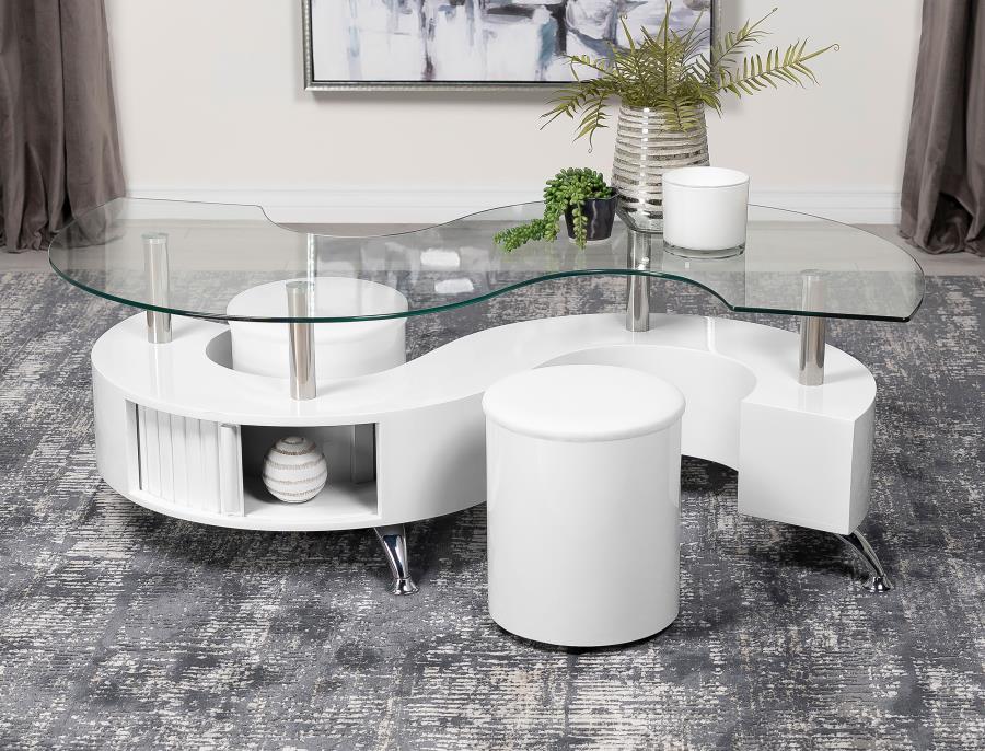 Buckley 3-piece Coffee Table and Stools Set White High Gloss | King | White | White High Gloss | 703400