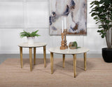 Aldis Round Marble Top Side End Table White and Natural | Full | White | 703717