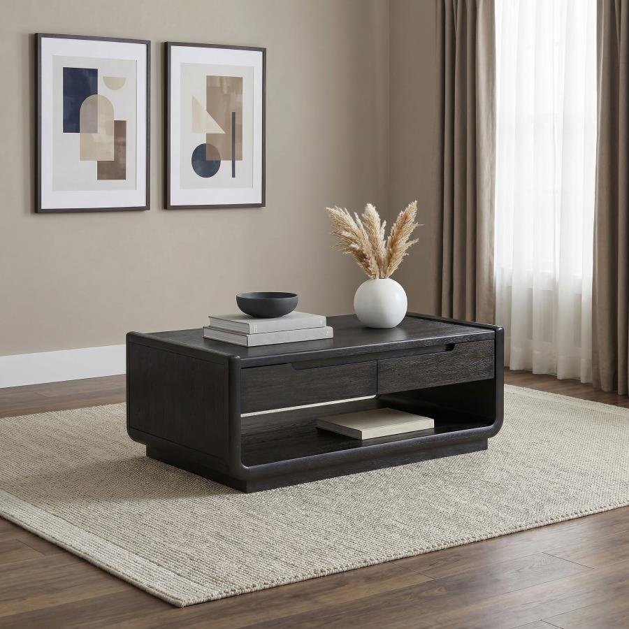 Leandro 2-drawer Wood Cocktail Coffee Table Burnished Black | Black | Burnished Black | 704638