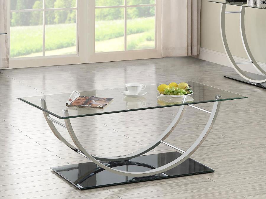 Danville Rectangular U-Shaped Glass Top Coffee Table Chrome | King | Silver | Chrome | 704988