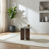 Jenna Round Marble Top Mango Wood Side End Table Brown | White | Brown | 706167