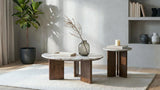 Jenna Round Marble Top Mango Wood Side End Table Brown | White | Brown | 706167