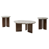 Jenna 3-piece Round Marble Top Coffee Table Set Brown | White | Brown | 706168-S3