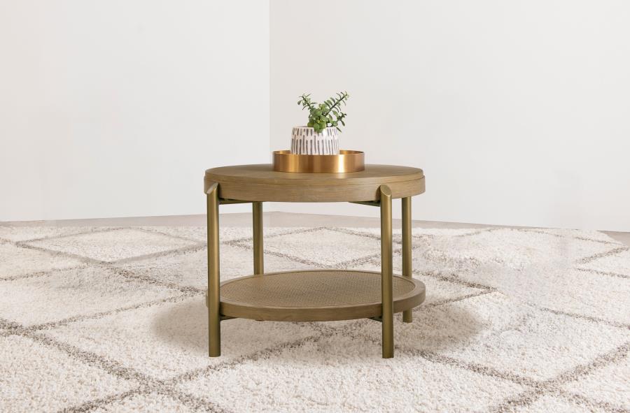 Arini Round End Side Table With Storage Shelf Sand Wash | Beige | Sand Wash | 706187