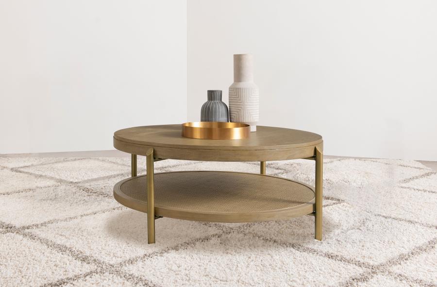 Arini Round Coffee Table With Storage Shelf Sand Wash | Beige | Sand Wash | 706188