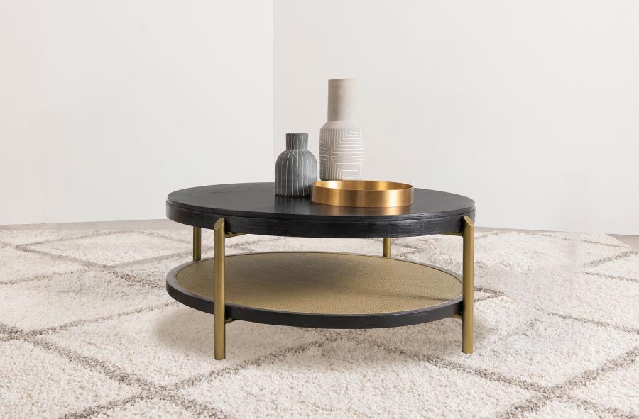 Arini Round Coffee Table With Storage Shelf Black | Multi | Black | 706198