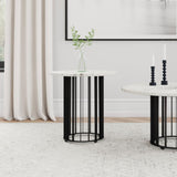 Haven Round Genuine White Marble Top End Side Table Black | White | Black | 706207
