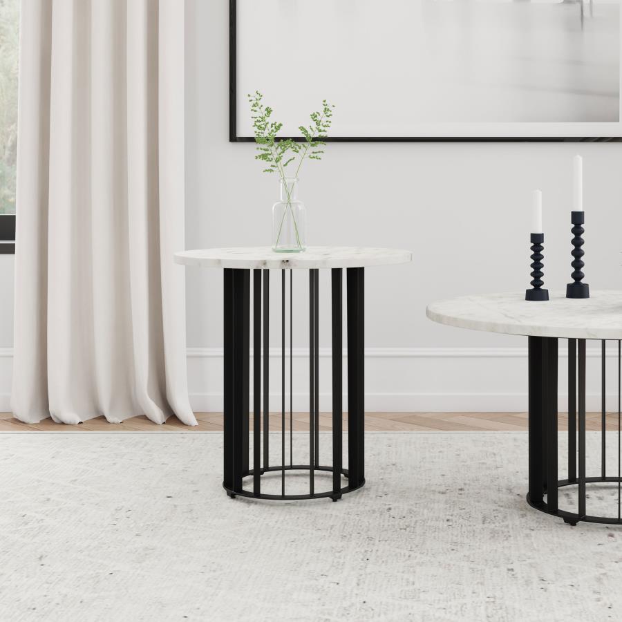 Haven Round Genuine White Marble Top End Side Table Black | White | Black | 706207