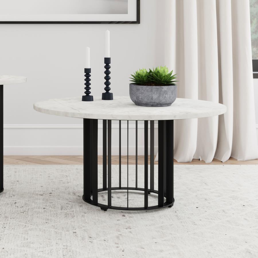 Haven Round Genuine White Marble Top Coffee Table Black | King | White | Black | 706208