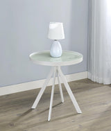 Briggs Round Marble Printed Glass Top End Side Table White | White | 706257