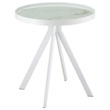 Briggs Round Marble Printed Glass Top End Side Table White | White | 706257