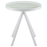 Briggs Round Marble Printed Glass Top End Side Table White | White | 706257