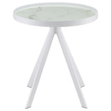 Briggs Round Marble Printed Glass Top End Side Table White | White | 706257