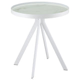 Briggs Round Marble Printed Glass Top End Side Table White | White | 706257