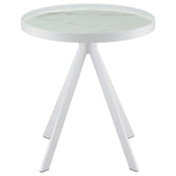 Briggs Round Marble Printed Glass Top End Side Table White | White | 706257