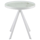 Briggs Round Marble Printed Glass Top End Side Table White | White | 706257