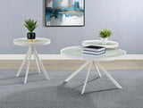 Briggs Round Marble Printed Glass Top End Side Table White | White | 706257