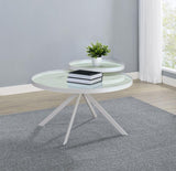 Briggs Round Marble Printed Glass Top Coffee Table White | White | 706258
