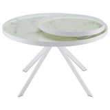 Briggs Round Marble Printed Glass Top Coffee Table White | White | 706258
