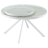 Briggs Round Marble Printed Glass Top Coffee Table White | White | 706258