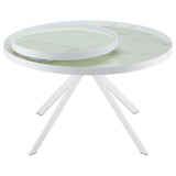 Briggs Round Marble Printed Glass Top Coffee Table White | White | 706258