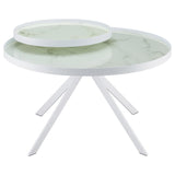 Briggs Round Marble Printed Glass Top Coffee Table White | White | 706258