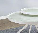 Briggs Round Marble Printed Glass Top Coffee Table White | White | 706258