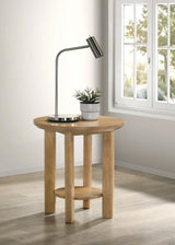 Ottowa Round Wood Side End Table with Shelf Light Oak | Full | Beige | Light Oak | 706297