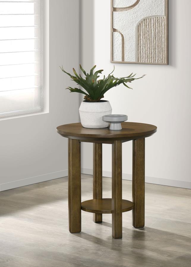Ottowa 22-Inch Round Wood Side End Table with Shelf Brown | Full | Brown | 706307