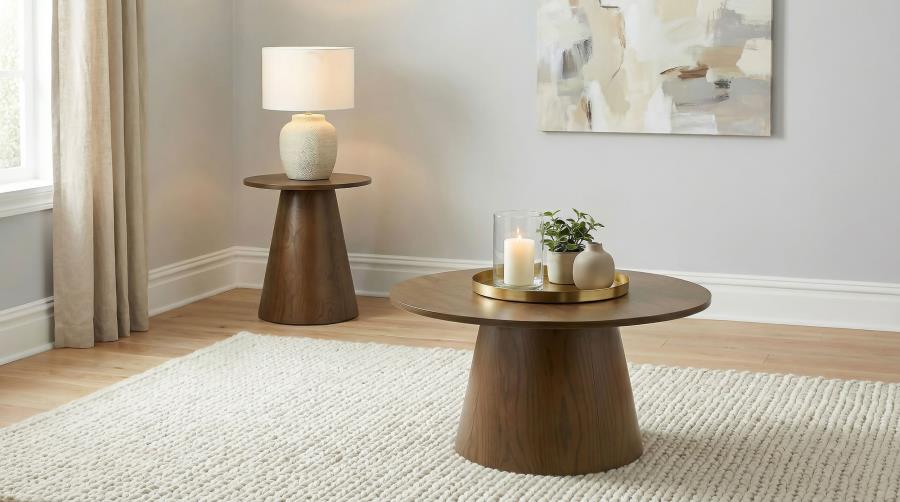 Franklin 2-piece Round Pedestal Coffee Table Set Dark Brown | Brown | Dark Brown | 706438-S2