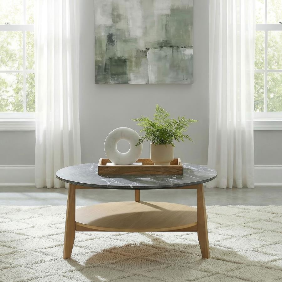 Bradley Round SmartTop Cocktail Coffee Table Grey and Natural | Grey | Grey / Natural | 706448