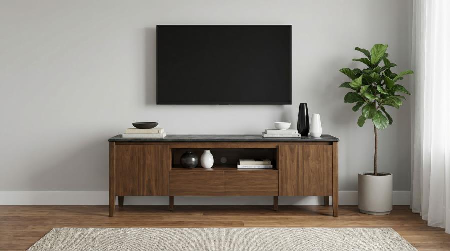 Bradley 63-inch 2-Door SmartTop TV Stand Smokey Grey and Brown | Grey | Smokey Grey / Dark Brown | 706452
