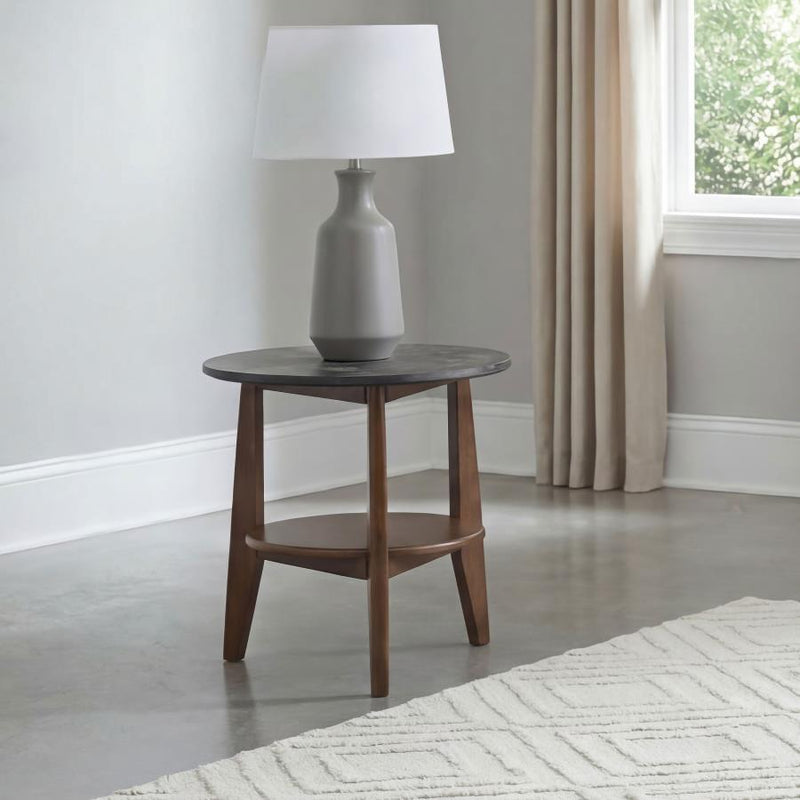 Bradley Round SmartTop End Side Table Smokey Grey and Dark Brown