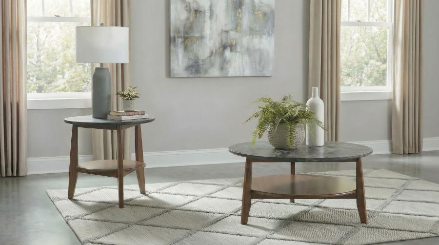 Bradley 2-Piece Round SmartTop Coffee Table Set Smokey Grey and Brown | Grey | Smokey Grey / Dark Brown | 706458-S2