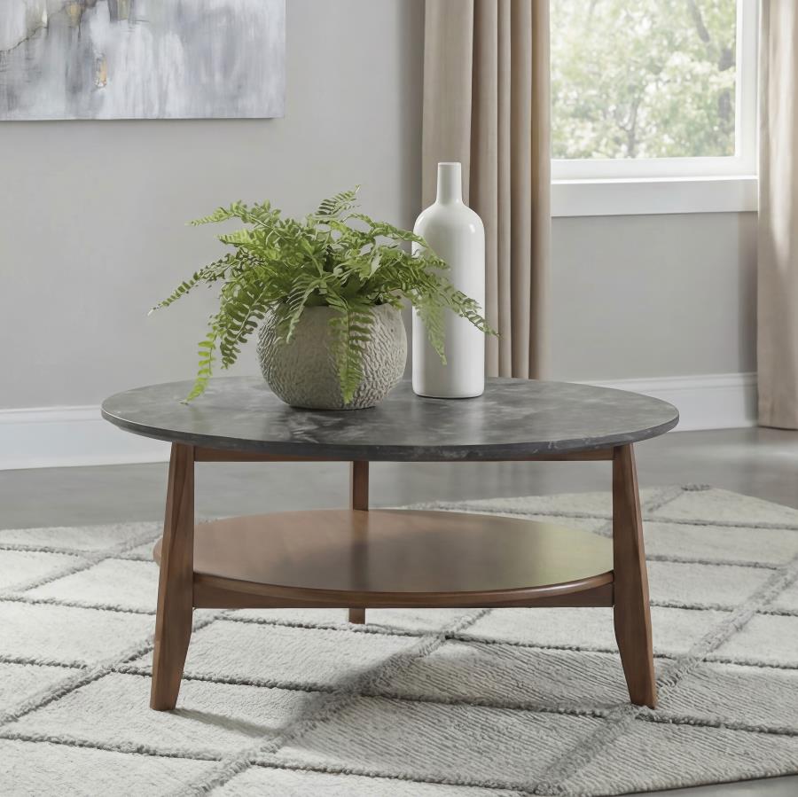 Bradley Round SmartTop Cocktail Coffee Table Smokey Grey and Brown | Grey | Smokey Grey / Dark Brown | 706458